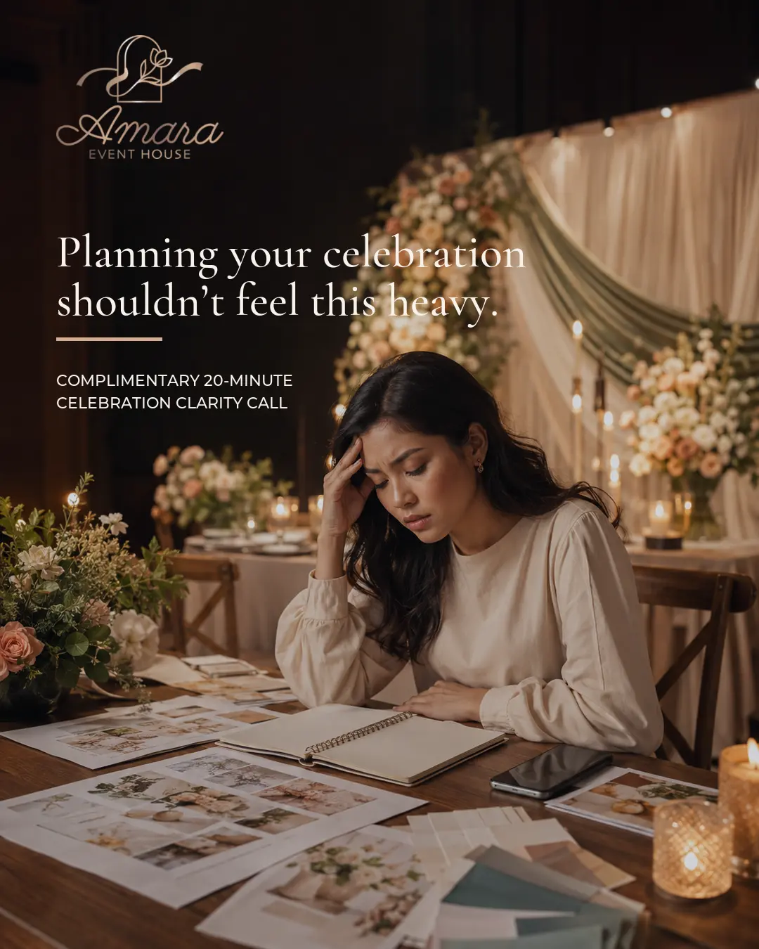 A client feeling overwhelmed by celebration planning